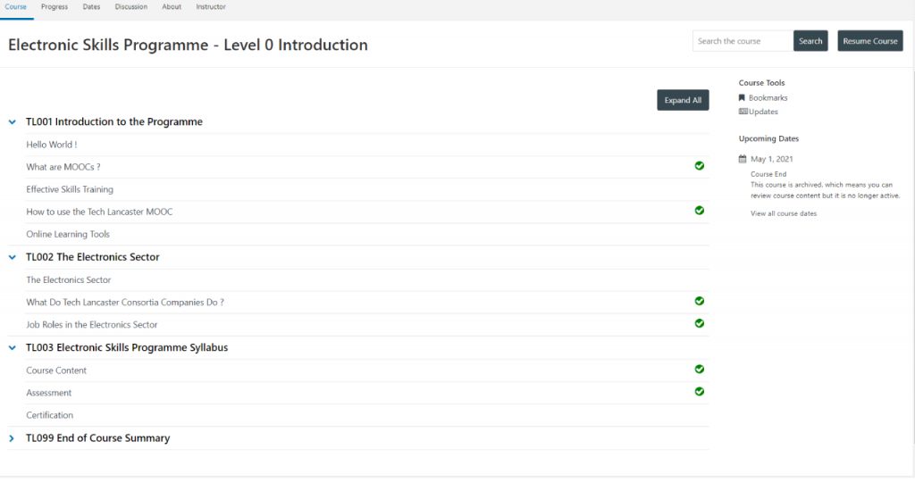 Screenshot of learning portal